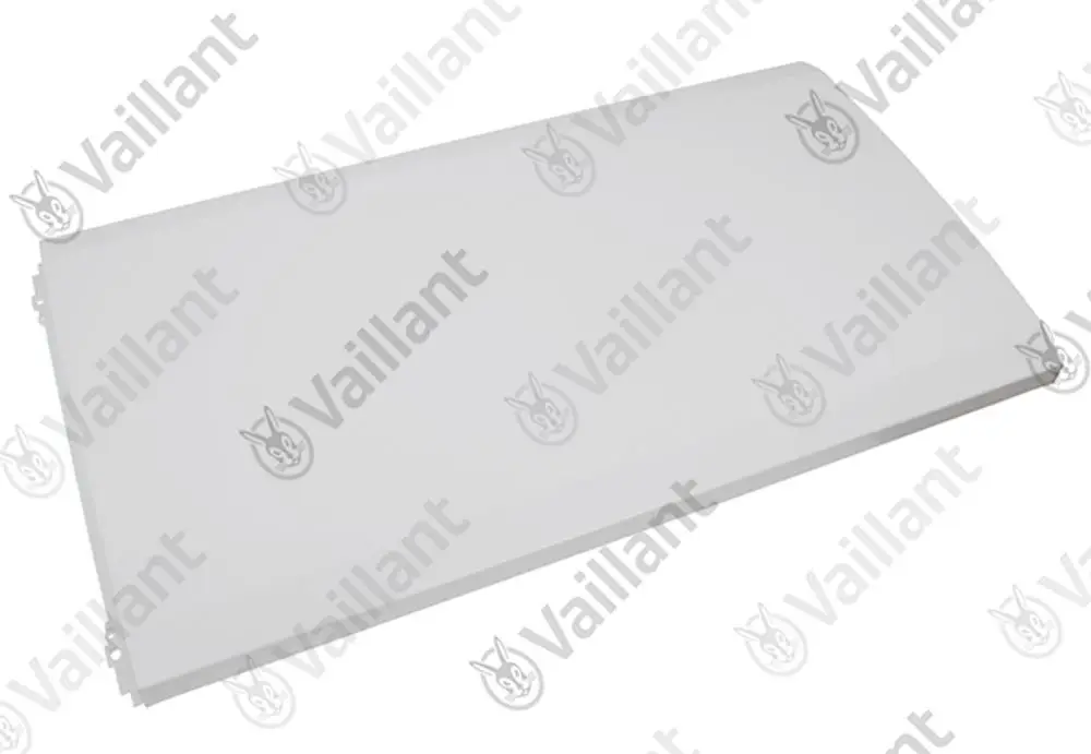 Vaillant Frontblech in schlichter Form, rechteckig und in heller Farbe, geeignet für bestimmte Heizungsgeräte.